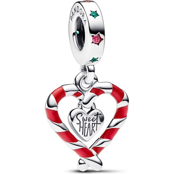 PANDORA prívesok Dve vianočné lízanky v tvare srdca 58185956