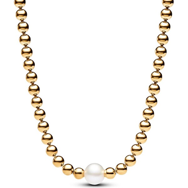 PANDORA krátky náhrdelník pozlátený Perla a guličky 58186104