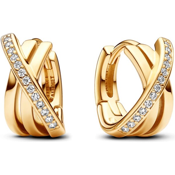 PANDORA pozlátené kruhové náušnice Prekrížené pavé 58186105