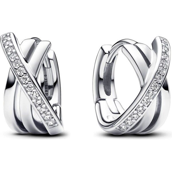 PANDORA kruhové náušnice Prekrížené pavé 58186106