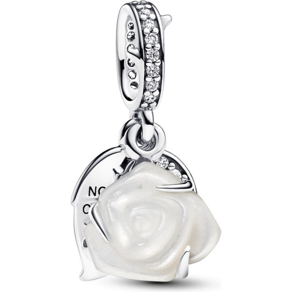 PANDORA dvojni viseči obesek cvetoča bela vrtnica 58186157