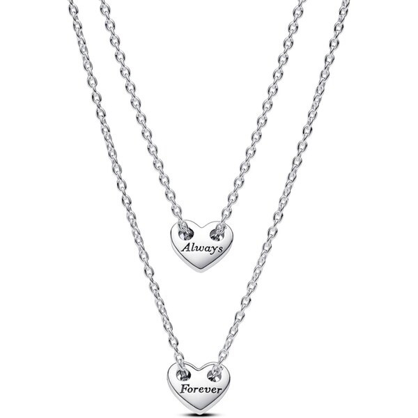 Pandora krátke náhrdelníky Rozdeliteľné srdce s nápismi Forever a 58186164
