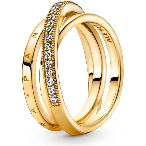 PANDORA pozlátený prsteň Prekrížené tri pavé krúžky 58185466