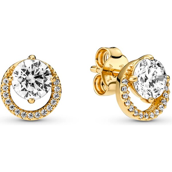 PANDORA pozlátené náušnice Trblietavá okrúhla aureola 58185561