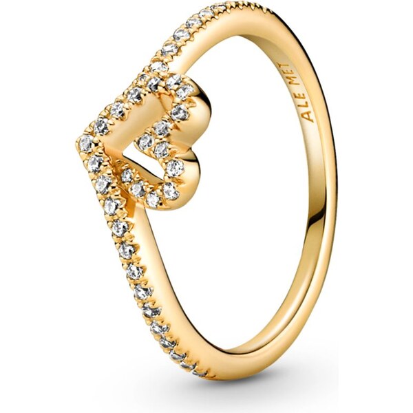 PANDORA pozlátený prsteň Trblietavé srdce a kosť priania 58185582