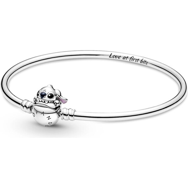PANDORA Disney Moments pevný náramok Stitch hryzúci do spony náramku 58185640