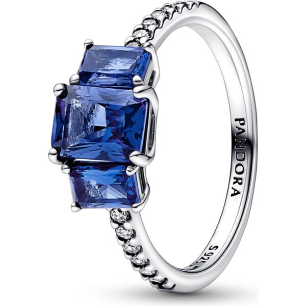 PANDORA prsteň Modrý obdĺžnik s tromi kameňmi 58185720
