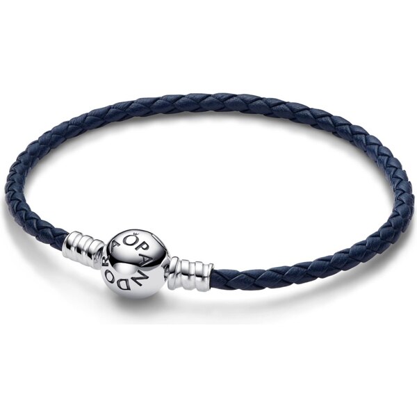 PANDORA prepletaný kožený náramok s guľatou sponou 58185858