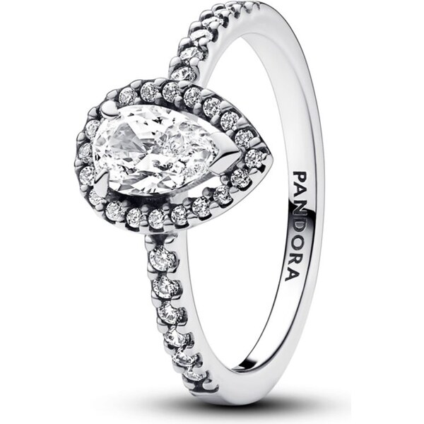 PANDORA strieborný prsteň Trblietavá aureola v tvare hrušky 58186006