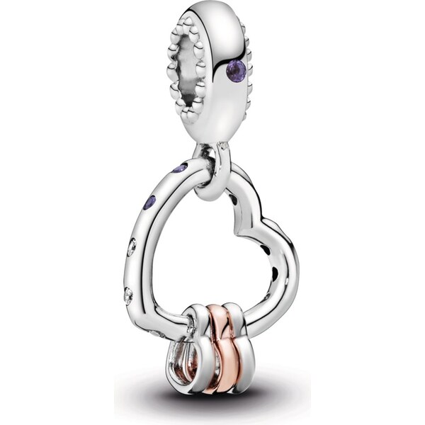 PANDORA prívesok Strieborné srdce s lila kryštálom 58185114