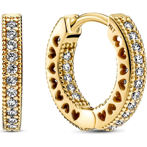 PANDORA náušnice pozlátené 14-karátovým zlatom Srdiečka Pandora 58185439