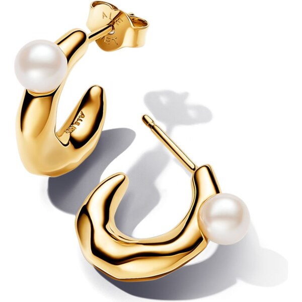 PANDORA kruhové náušnice s organickým tvarom a upravená sladkovodná 58186196