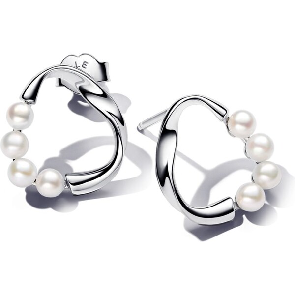 PANDORA náušnice Kruh s organickým tvarom a uprevené sladkovodné 58186207