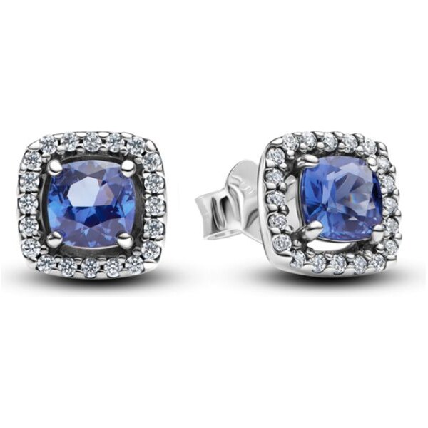 PANDORA peckové náušnice Tŕpytivá modrá čtvercová aureola 59072431