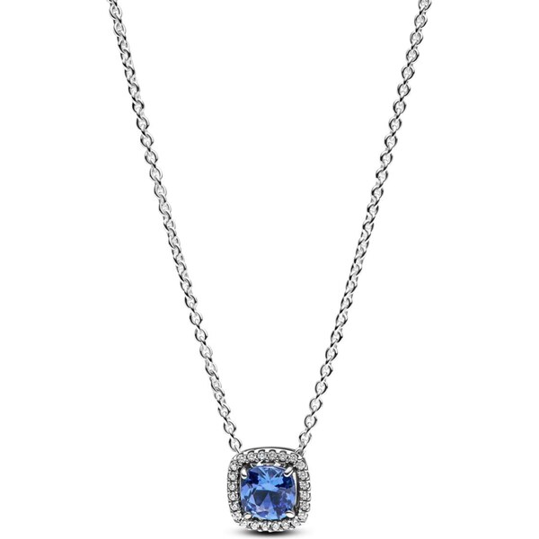 PANDORA náhrdelník s príveskom Tŕpytivá modrá čtvercová aureola 59072452