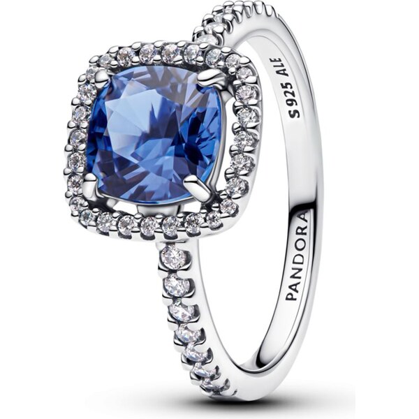 Pandora výrazný prsteň Trblietavá modrá štvorcová aureola 59075671