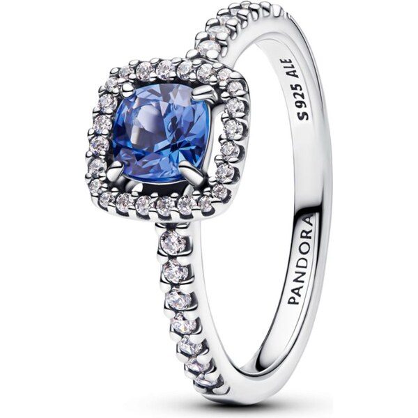 PANDORA prsten Tŕpytivá modrá čtvercová aureola 59075669