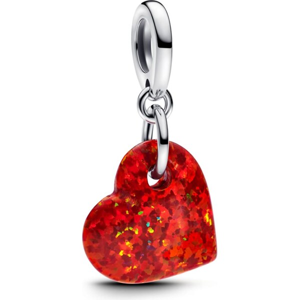 PANDORA Opaleskujúce červené visiace srdce 61458064
