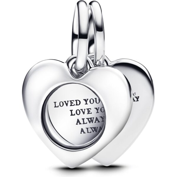 PANDORA Gravírovateľné dvojité visiace srdce s lupou 61458074