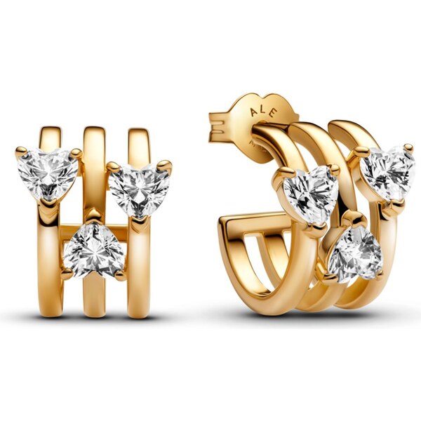 PANDORA náušnice Trojité srdce kruhy 61458098