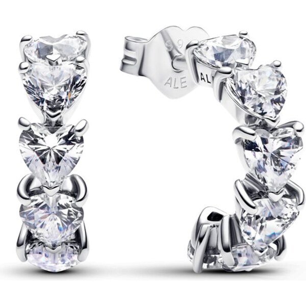 PANDORA Náušnice otvorené kruhy s trblietavými srdiečkami 61458099