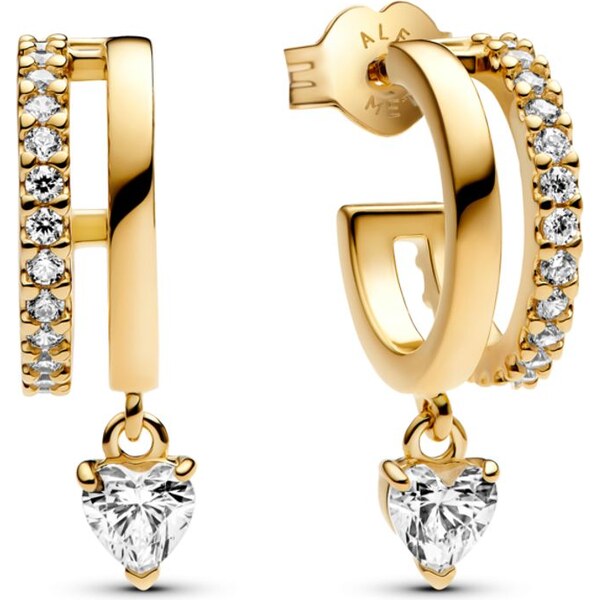 PANDORA Náušnice kruhy s visiacimi srdiečkami 61458103