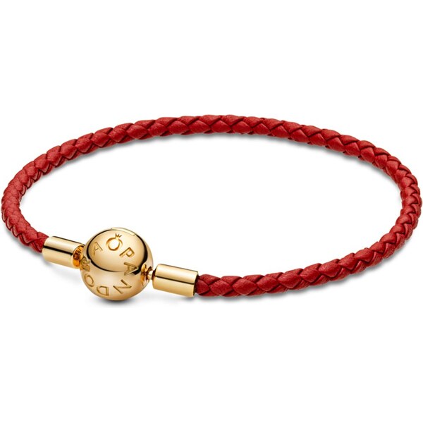 PANDORA Moments Červený prepletaný kožený náramok 62812194
