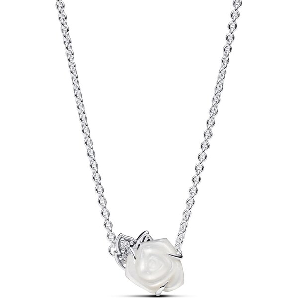 PANDORA krátky náhrdelník Rozkvitnutá biela ruža 58186150