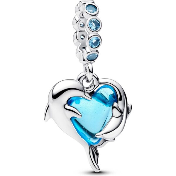 PANDORA Visiaci prívesok Delfíny z modrého skla Murano 63777179