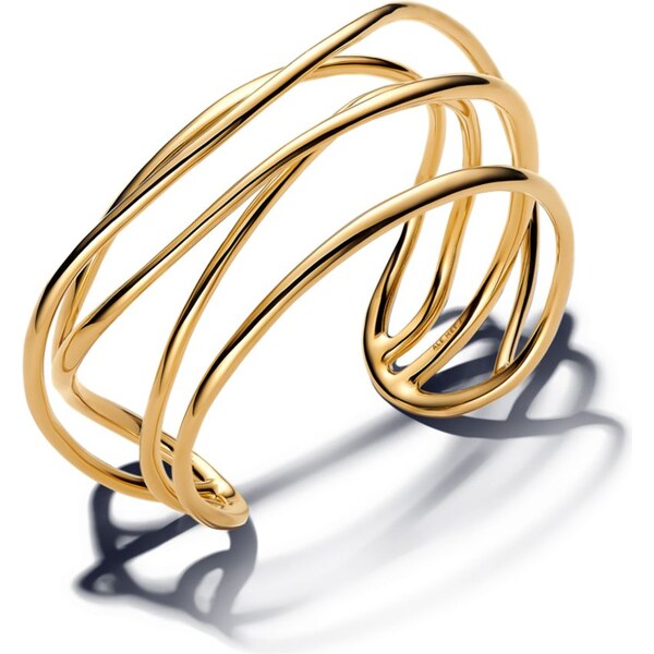 PANDORA Pozlátený široký pevný otvorený náramok s Organickým tvarom 63777244
