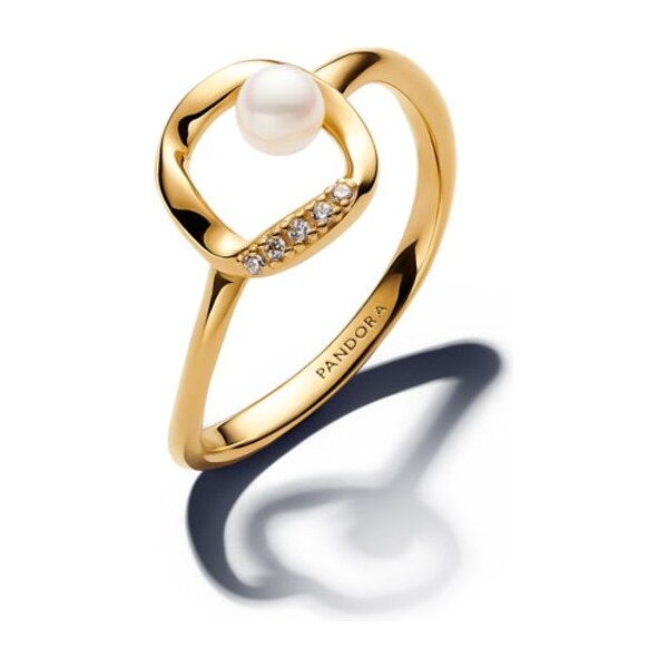 PANDORA prsteň Kruh s organickým tvarom, s pavé a upravená sladkovodná 63777240