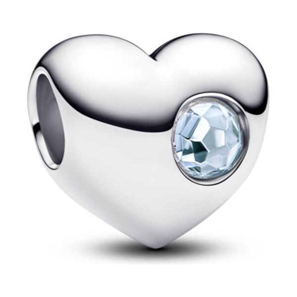 PANDORA gravírovateľný prívesok v tvare srdca s bledo modrým kameňom 65245816