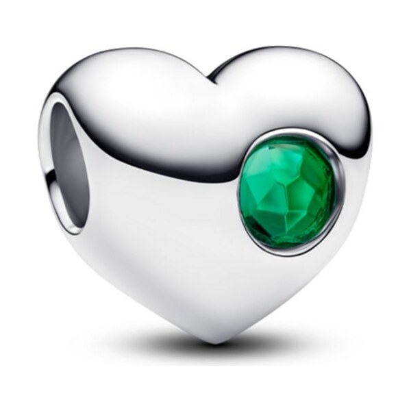 PANDORA gravírovateľný prívesok v tvare srdca s tmavo zeleným kameňom 65245819