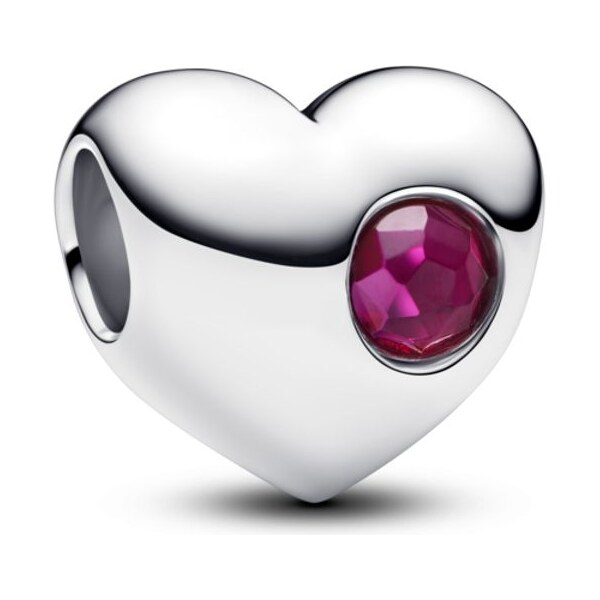 PANDORA gravírovateľný prívesok v tvare srdca s tmavo červeným kameňom 65245817