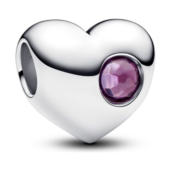 PANDORA gravírovateľný prívesok v tvare srdca s fialovým kameňom 65245838