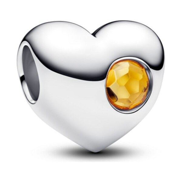 PANDORA gravírovateľný prívesok v tvare srdca s medovo žltým kameňom 65245818