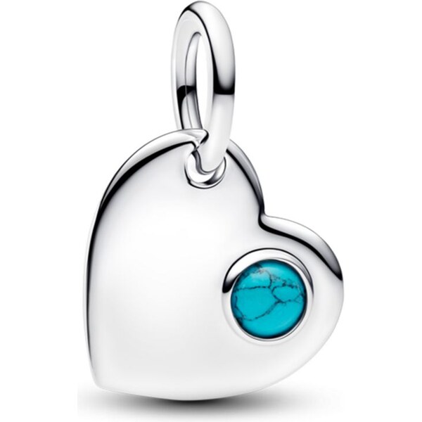 PANDORA Visiaci prívesok Srdce s tyrkysovým kameňom, na gravírovanie 66121929