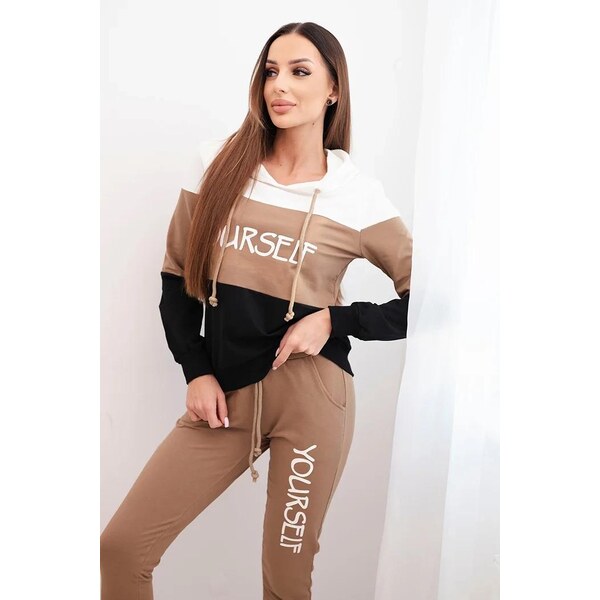 MladaModa Tepláková súprava s nápismi Yourself farba ecru+camel 66338128