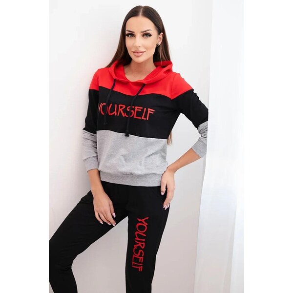 MladaModa Tepláková súprava s nápismi Yourself červená+čierna 66338137