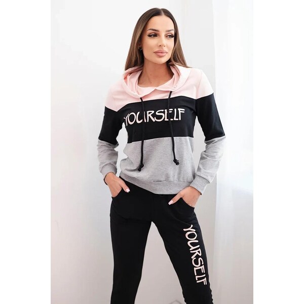 MladaModa Tepláková súprava s nápismi Yourself pudrovo ružová+čierna 66338138