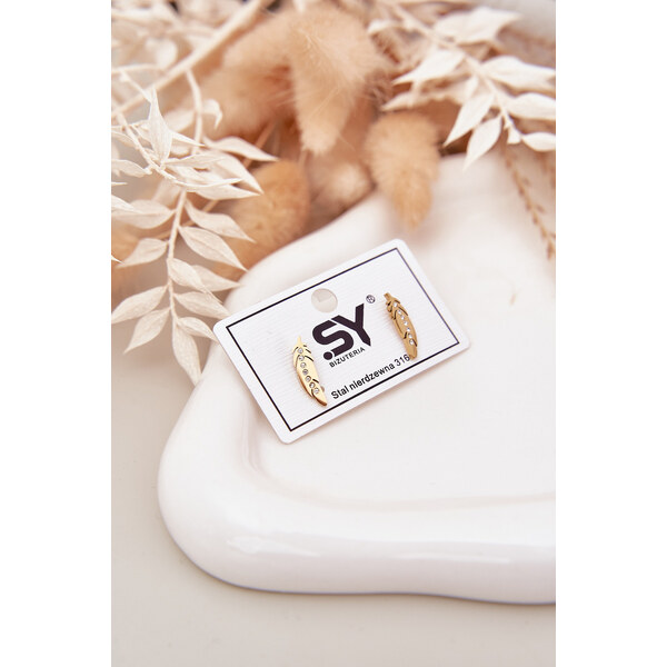 Zlaté náušnice Boto Leaf so zirkónmi 66683266