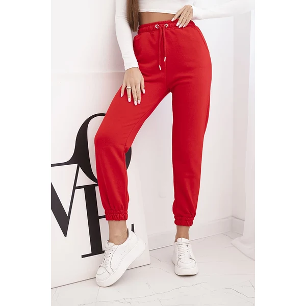 Kesi Dámske bavlnené nohavice s gumou v páse červené 66572626