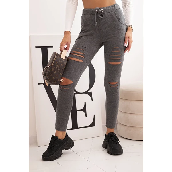 Kesi Dámske bavlnené nohavice s obrusovaním a gumou v páse grafitové 66572692