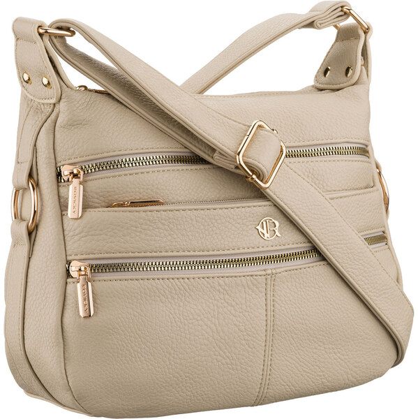 Damska listonoszka ze skóry ekologicznej w beżowym kolorze na długim 66604423