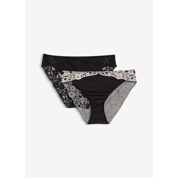 bonprix Nohavičky s dvojfarebnou čipkou (2 ks v balení), farba čierna 66600648