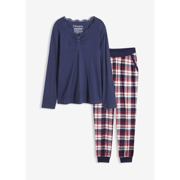 bonprix Pyžamo s vrúbkovaným tričkom a gombičkami, farba modrá 66600778