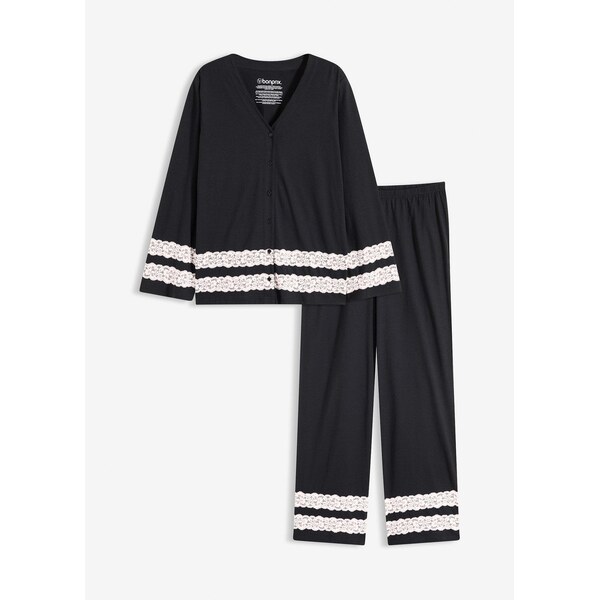 bonprix Pyžamo z jemného viskózového mixu, farba čierna 66600783