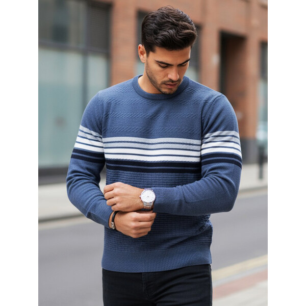 Pánsky modrý pruhovaný sveter Dstreet WX2325 66788462