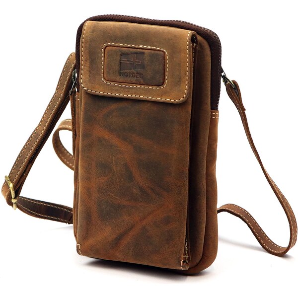 Hnedá pánska kožená crossbody taštička Nordee DOH-SP-03 66604406