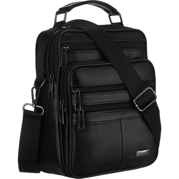 ROVICKY Pánska čierna kožená crossbody taška z prírodnej kože, 66604439
